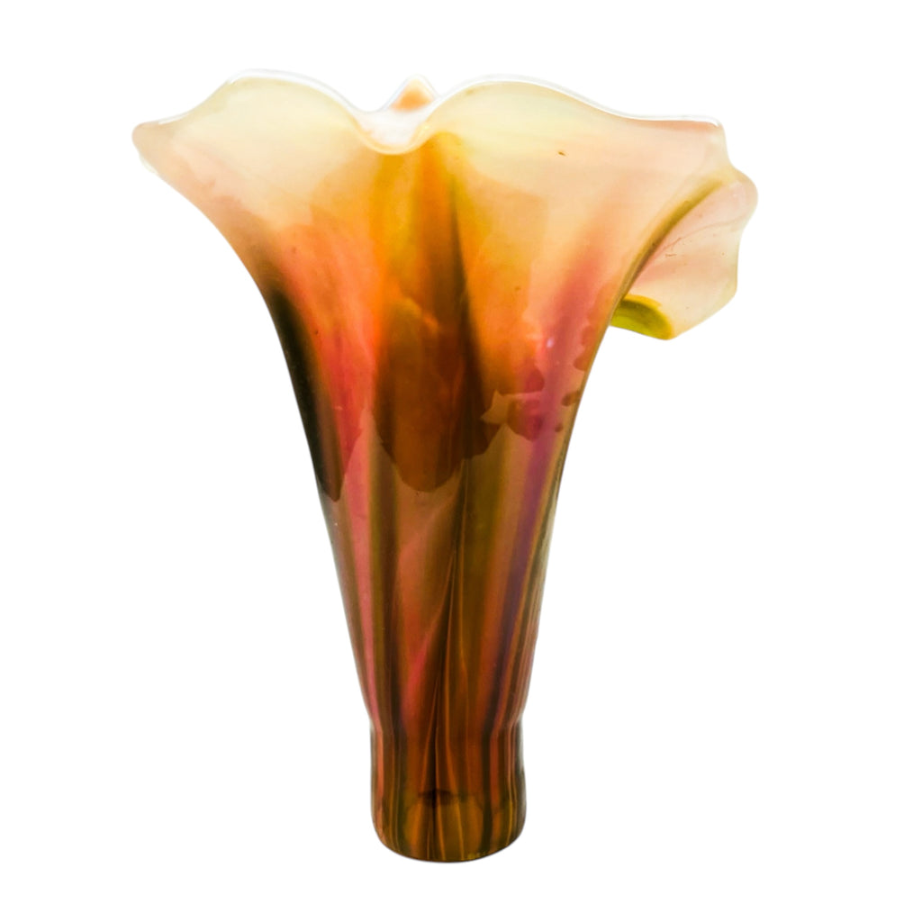 Vintage Fluted Calla Lily Tulip Flower Aurene Gold Art Glass Light Shade