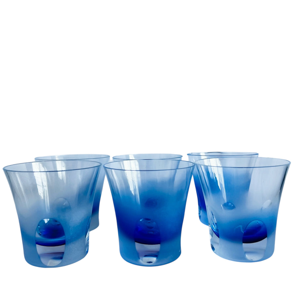 Vintage Mid Century Modern Block Cobalt Blue Rainy Day Bar Shot Glass Set 6