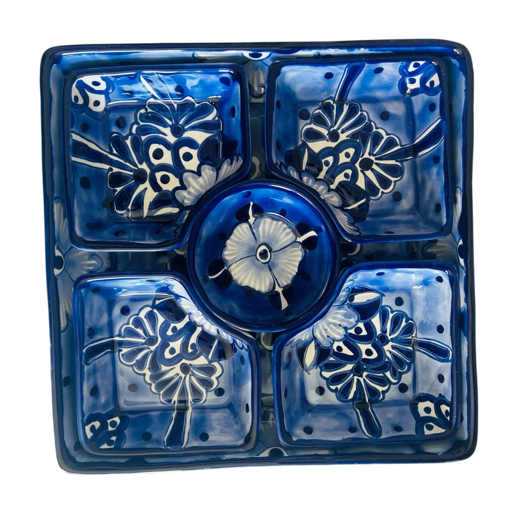 Vintage Mexico Ceramic Serving Tray with Dip Bowl