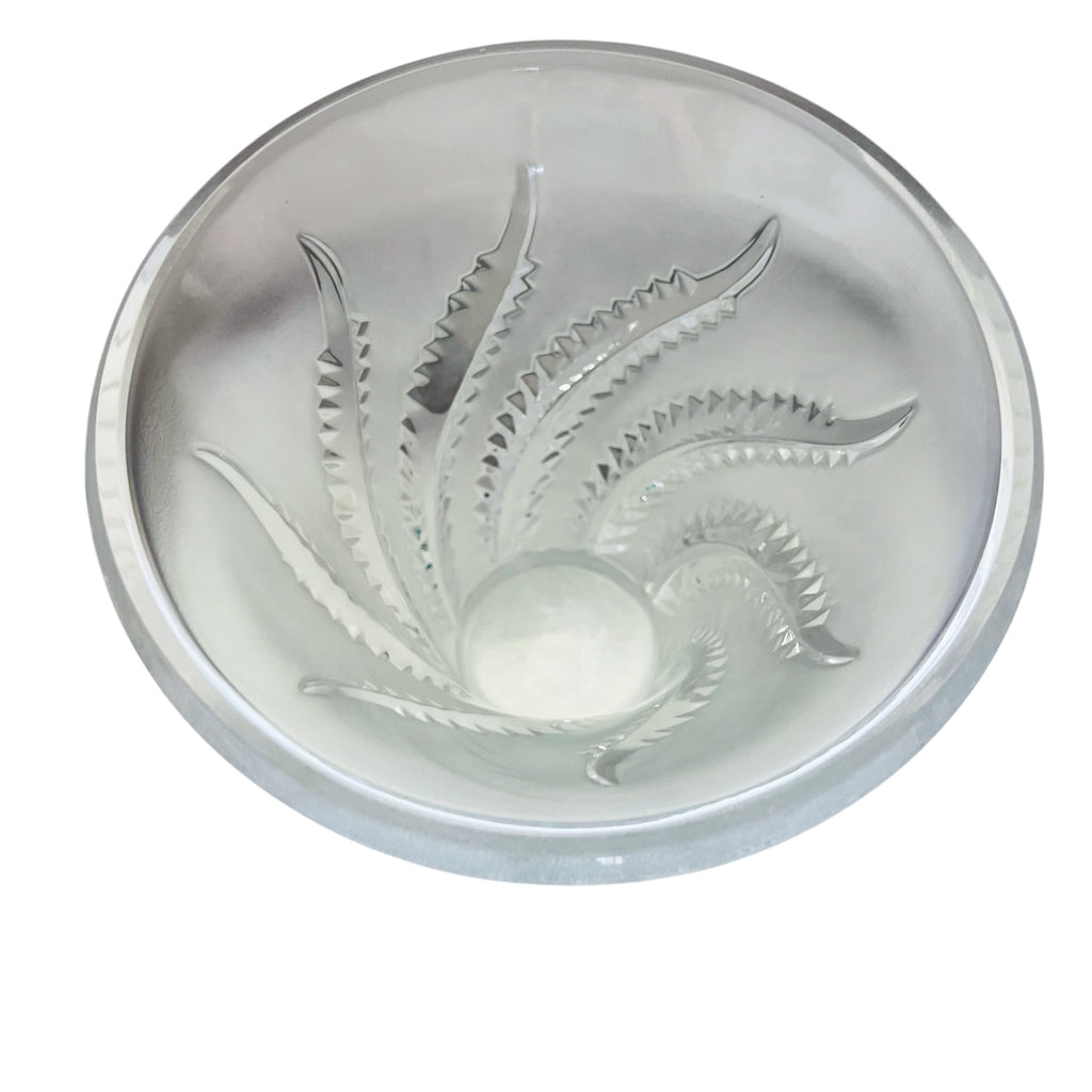 Lalique France Frosted Glass Fern Pattern Signed Vase