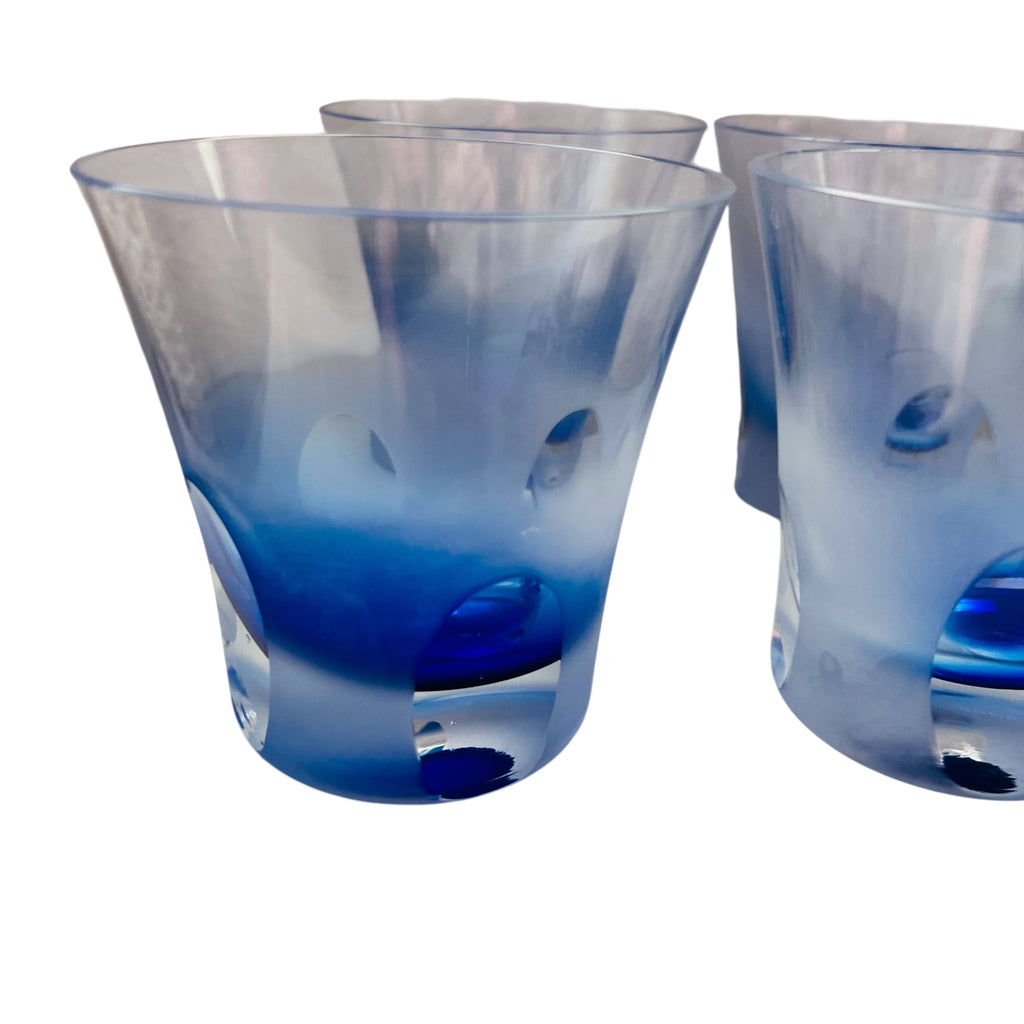 Vintage Mid Century Modern Block Cobalt Blue Rainy Day Bar Shot Glass Set 6