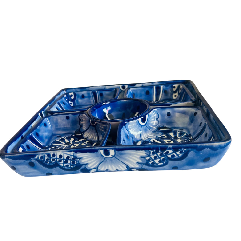 Vintage Mexico Ceramic Serving Tray with Dip Bowl
