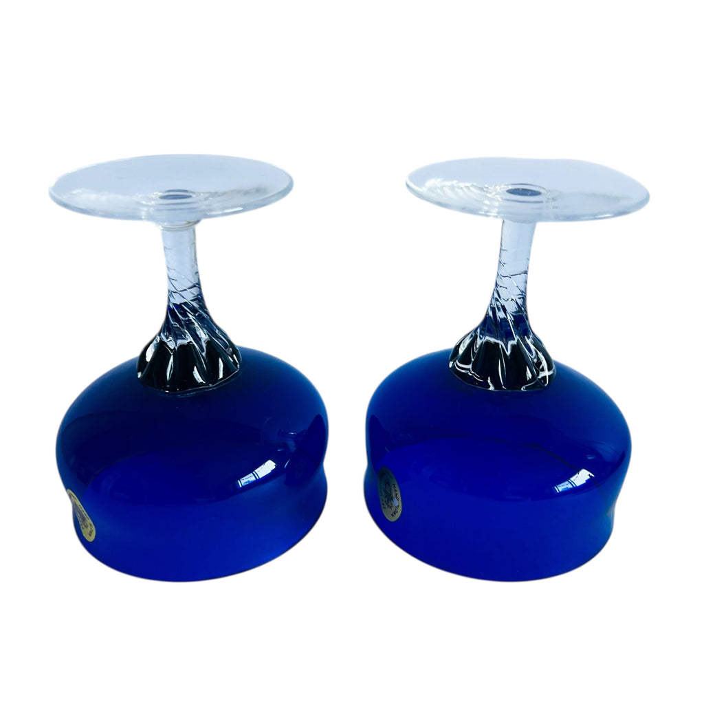 Vintage Celebrity Hand Blown Japan Cobalt Blue Sherbert Glasses Stemware Set of 2