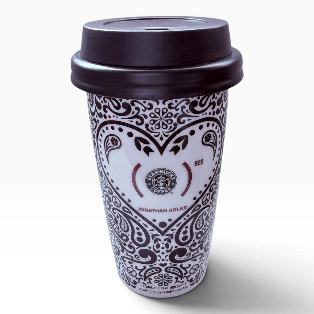 Starbucks Jonathan Adler Red Heart 12 oz Coffee Tumbler Travel Mug Cup