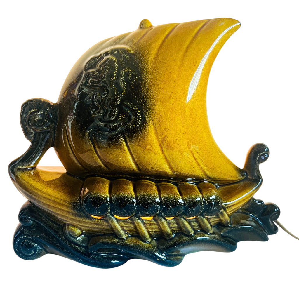 Vintage Mid Century Ceramic Viking Ceramic Ship Desk Lamp