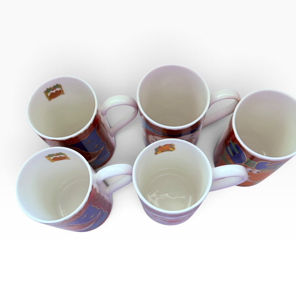 Vintage Golden Christmas Dunoon Santa Holiday Mugs Set of 5