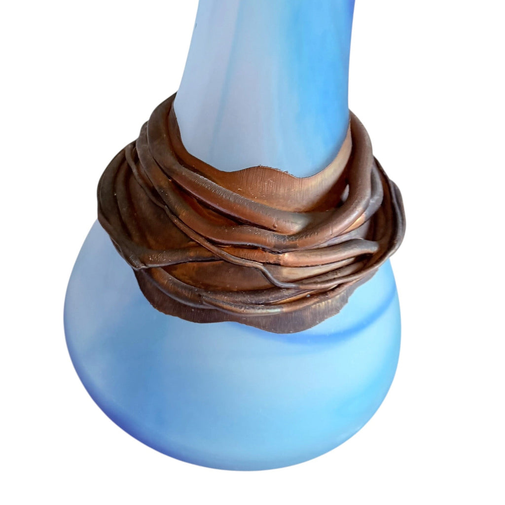 Vintage Filip Ravert Frosted Glass w Copper Overlay Signed Vase