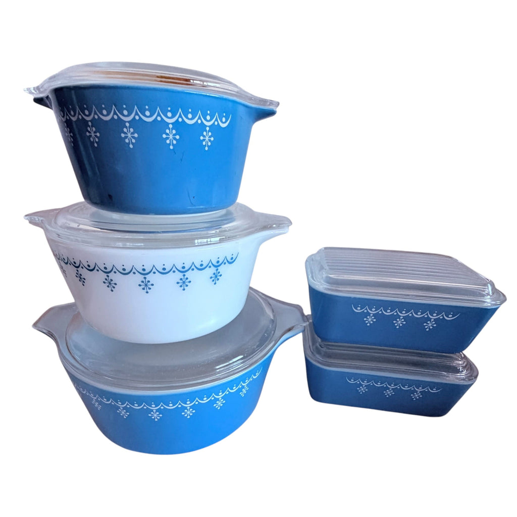 Vintage Pyrex Snowflake Blue Garland 10pc Lidded Casserole Set