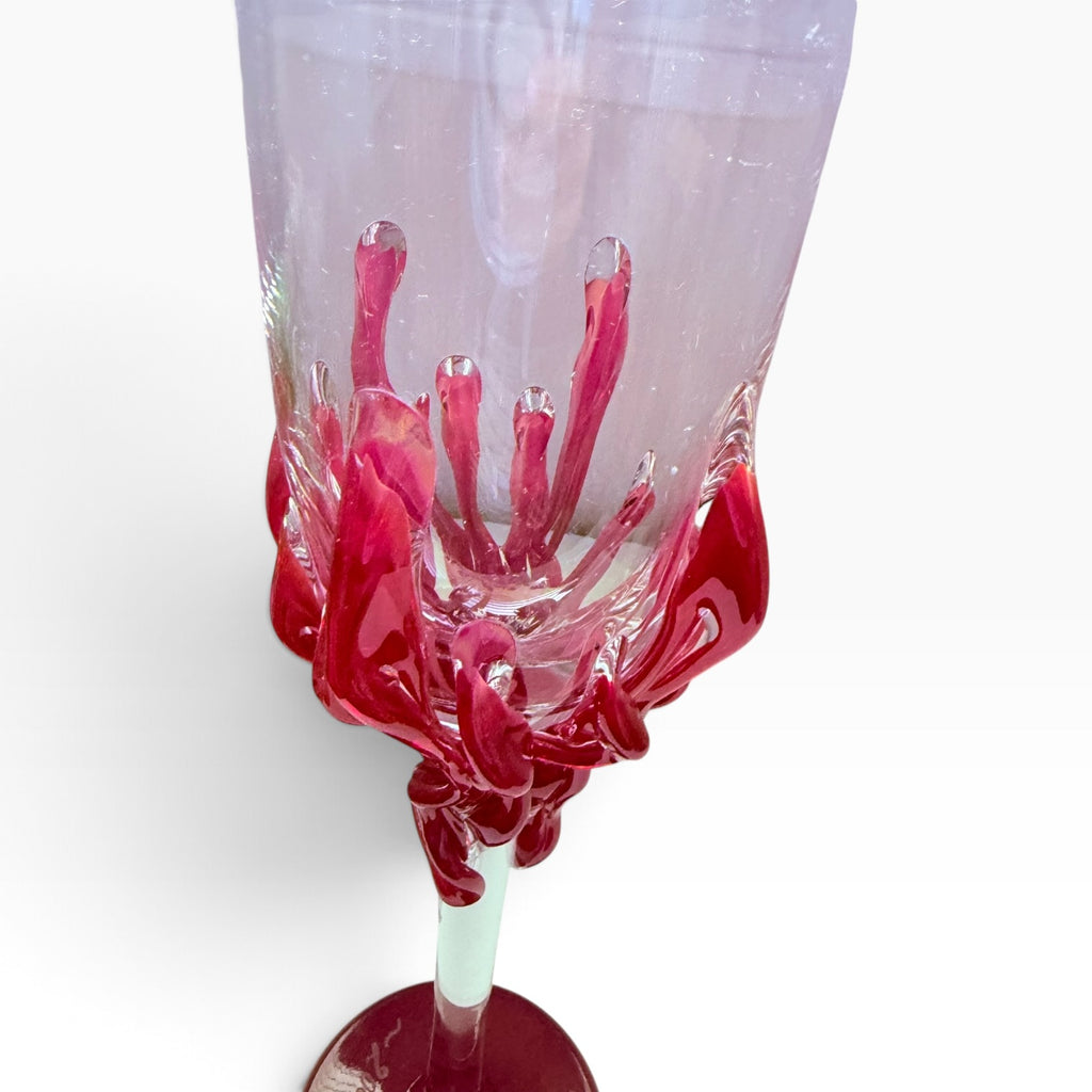 Tamaian Art Glass Signed Champagne Red Flute