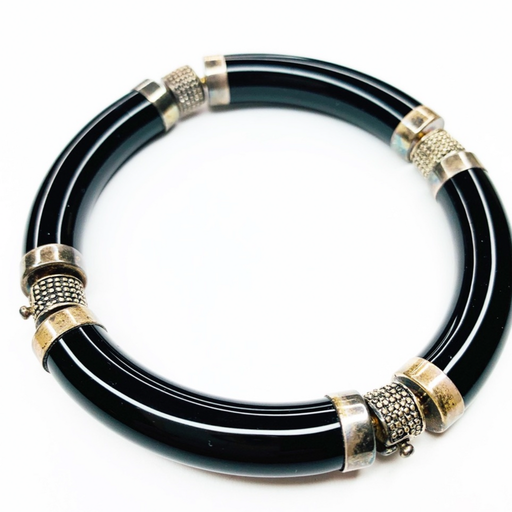 Stunning .925 Stamped Onyx Bangle Bracelet