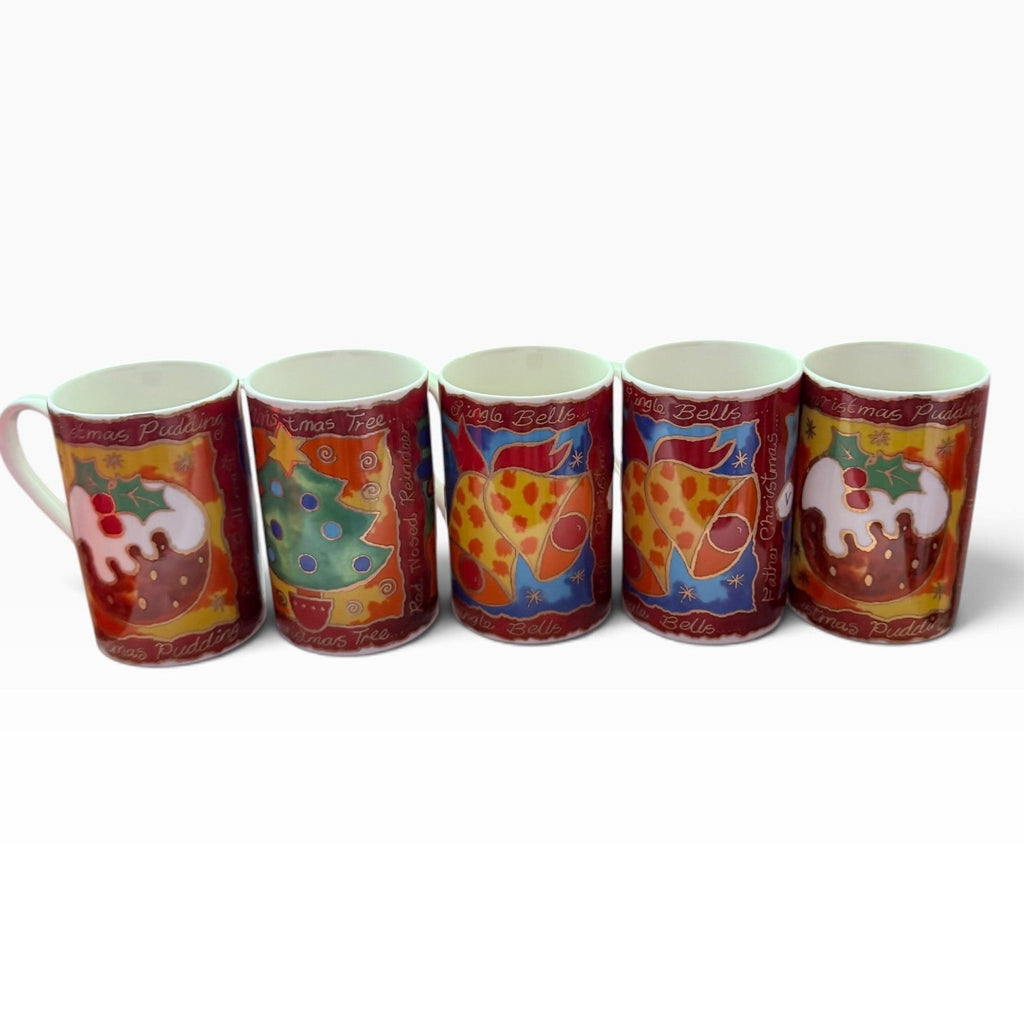 Vintage Golden Christmas Dunoon Santa Holiday Mugs Set of 5