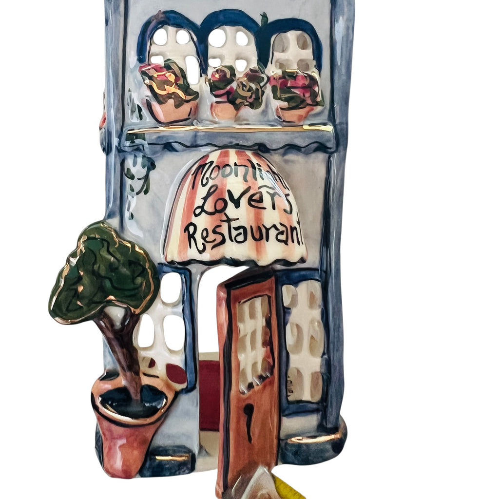 Blue Sky Moonlight Lovers Restaurant Ceramic House Tea Light Candle Holder