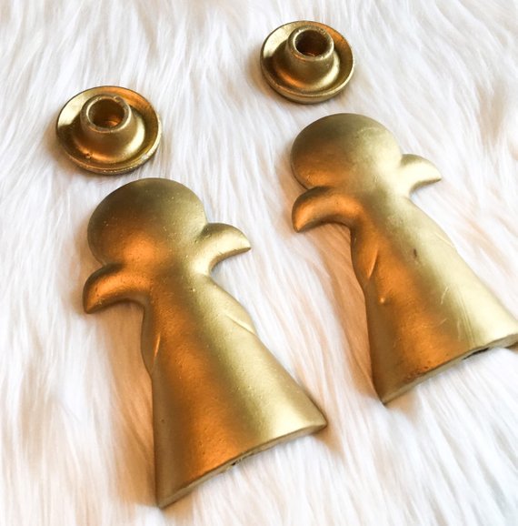 Vintage Angel Candle Holder Pair Gold Angels Japan
