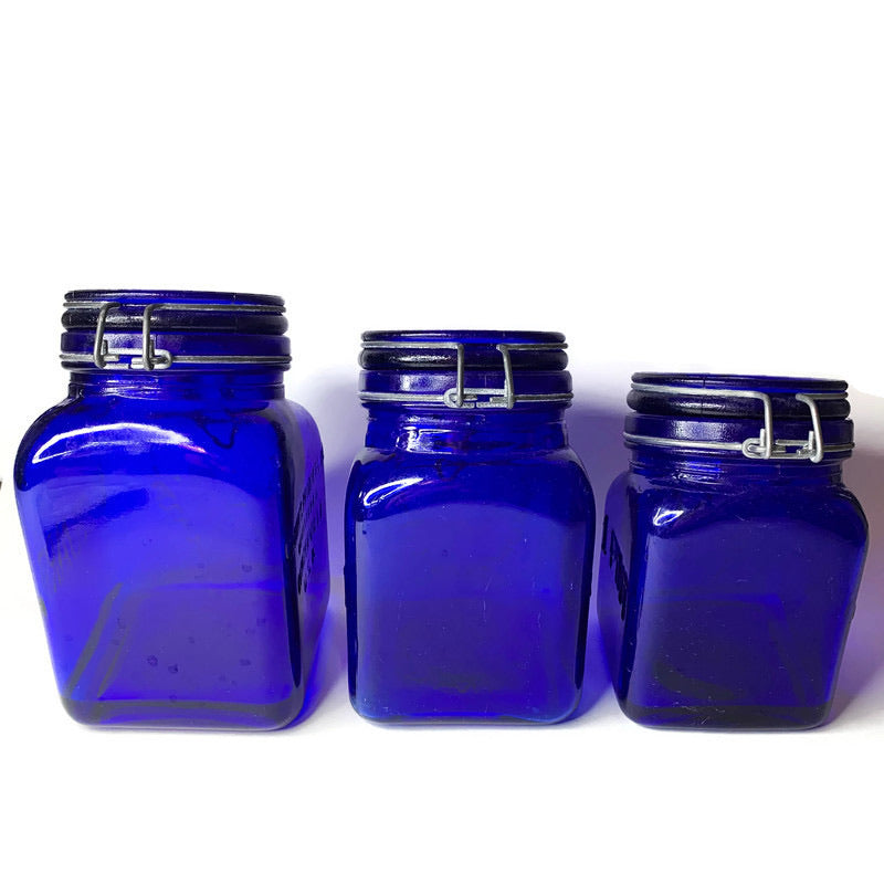 Vintage Colbat Blue Canisters Granny’s Products Peace & Plenty