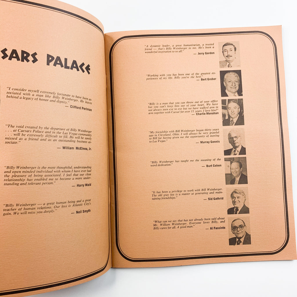 1977 A Night With Jean And Billy Weinberger Ceasars Palace Las Vegas Program