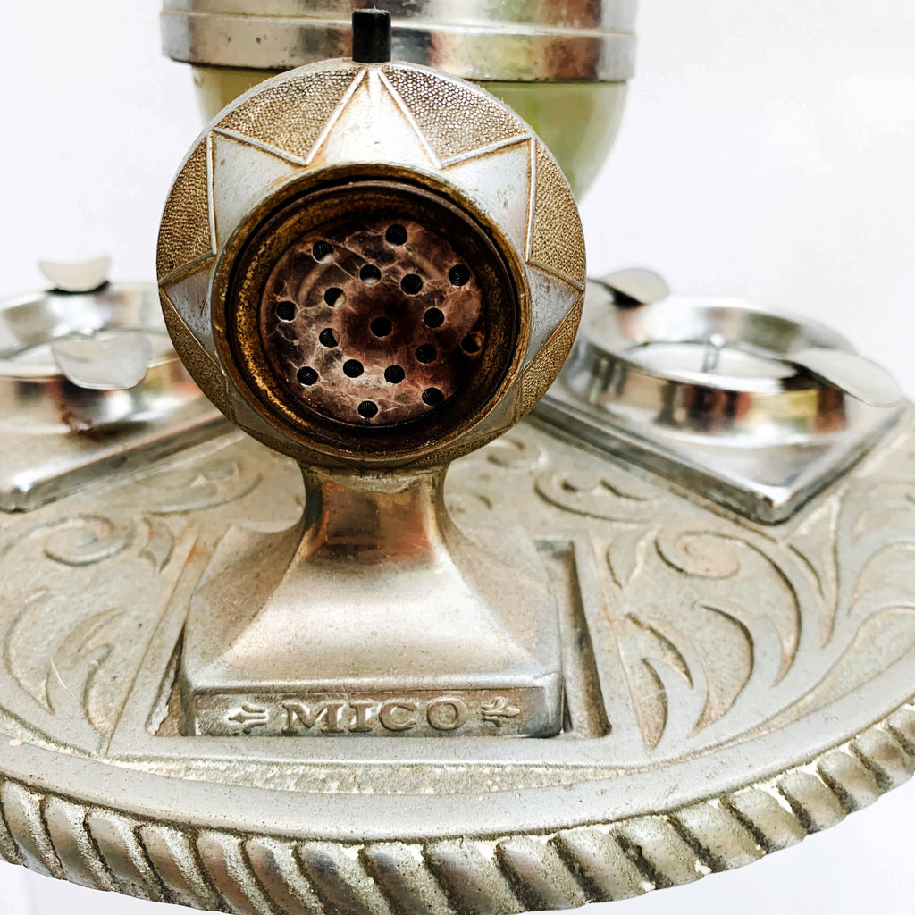 Vintage Mico Art Deco Chrome and Alabaster Slag Glass Ashtray Stand