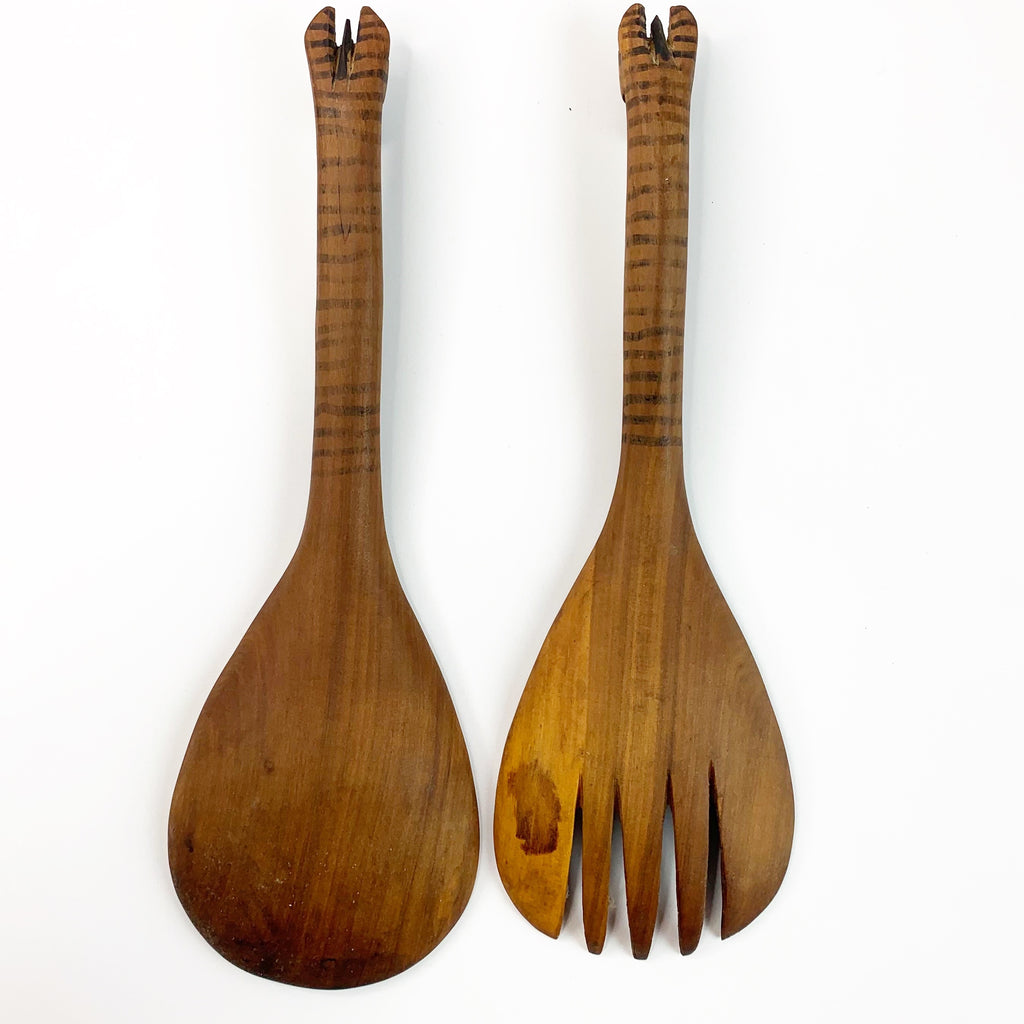 Vintage Hand Carved Wooden Zebra Salad Serving
