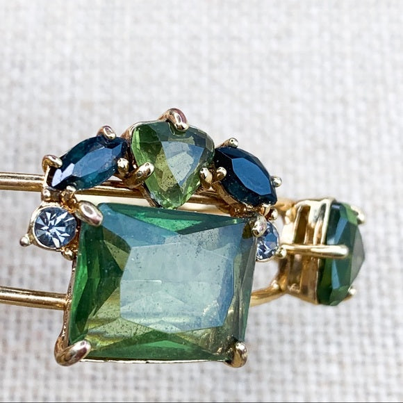 Vintage Monet Cluster Green Stone Gold Tone Cuff Bracelet
