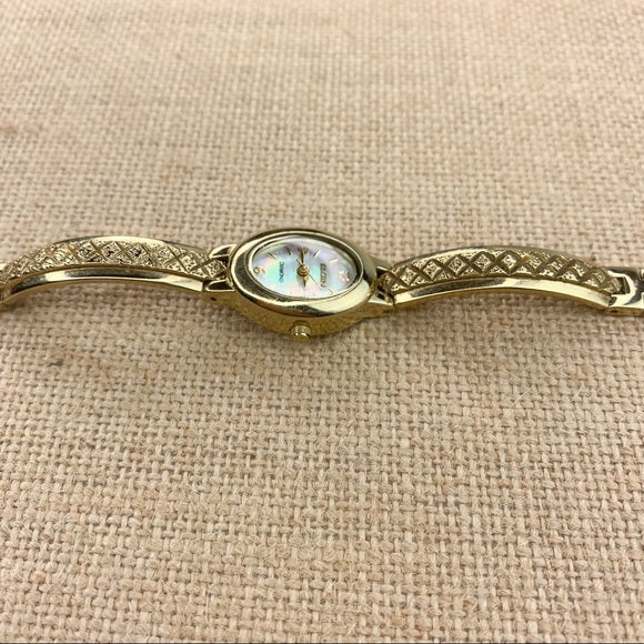 Elgin Diamond Oval Mother of Pearl Analog Watch