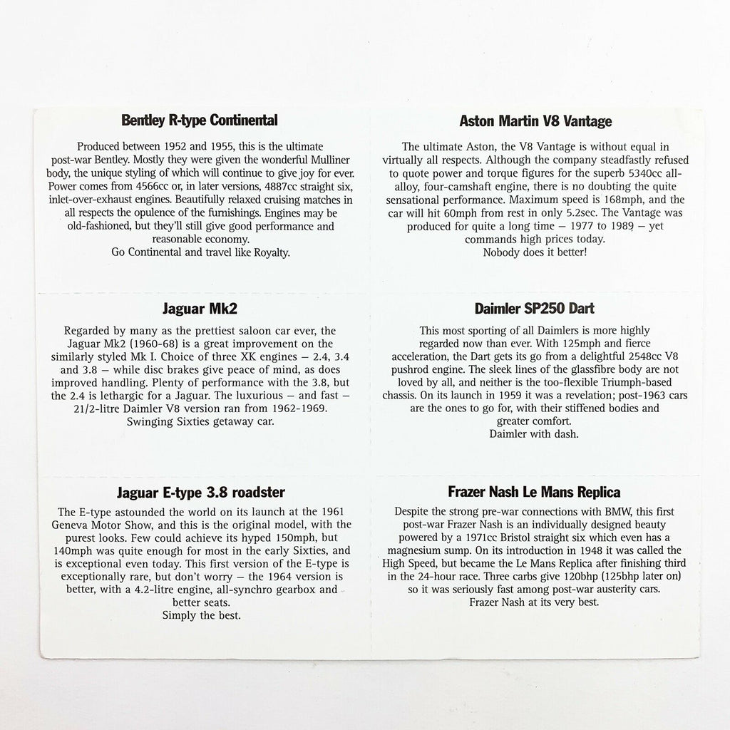 Vintage Cars Trading Card Automobile 6 Sheet Uncut Cards
