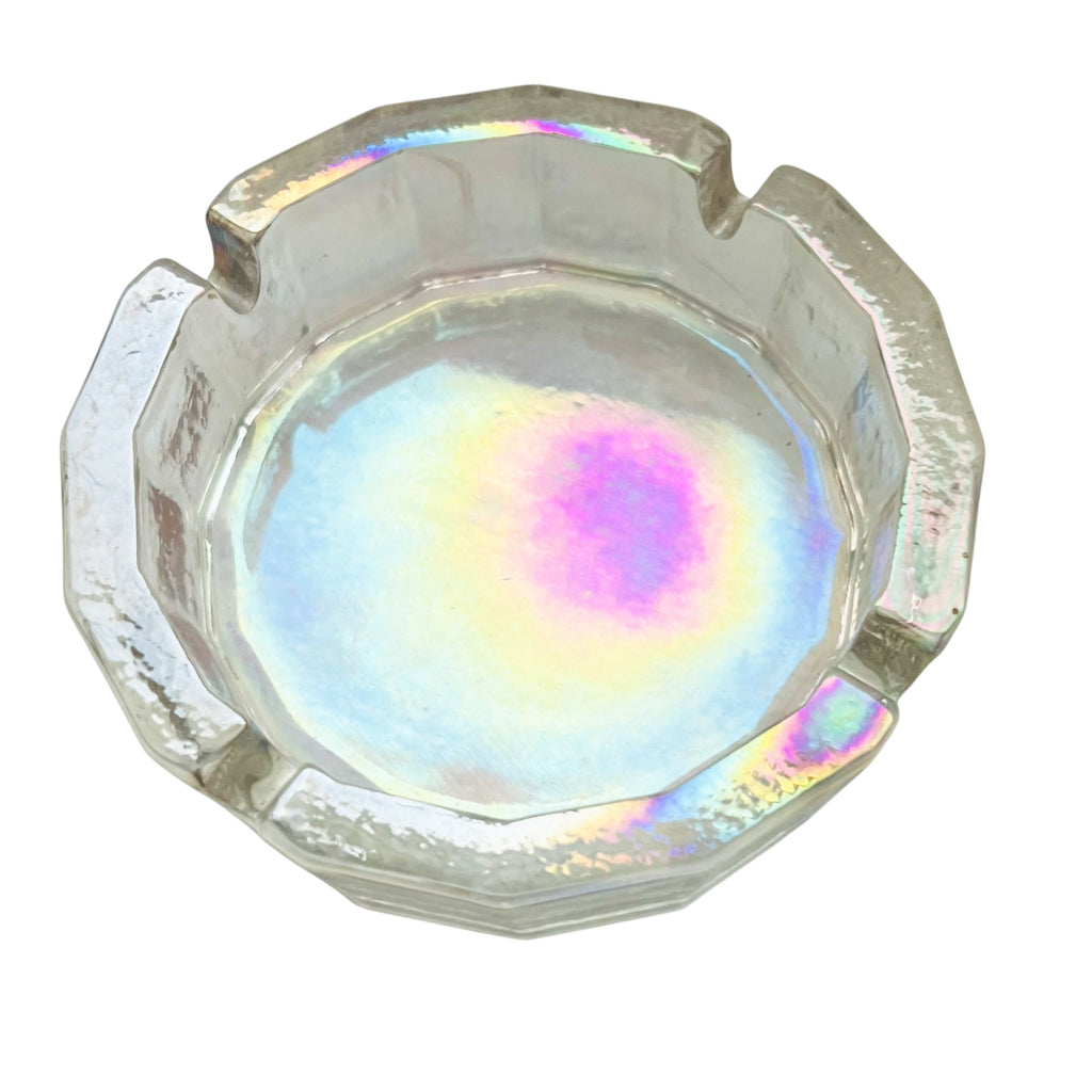 Vintage MCM Opal Iridescent Glass Textured Hexagonal Ashtray