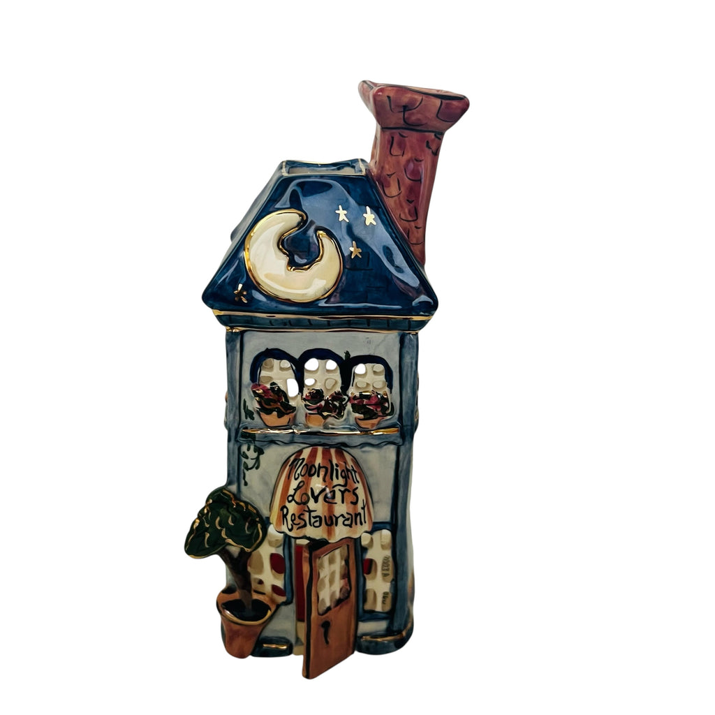 Blue Sky Moonlight Lovers Restaurant Ceramic House Tea Light Candle Holder