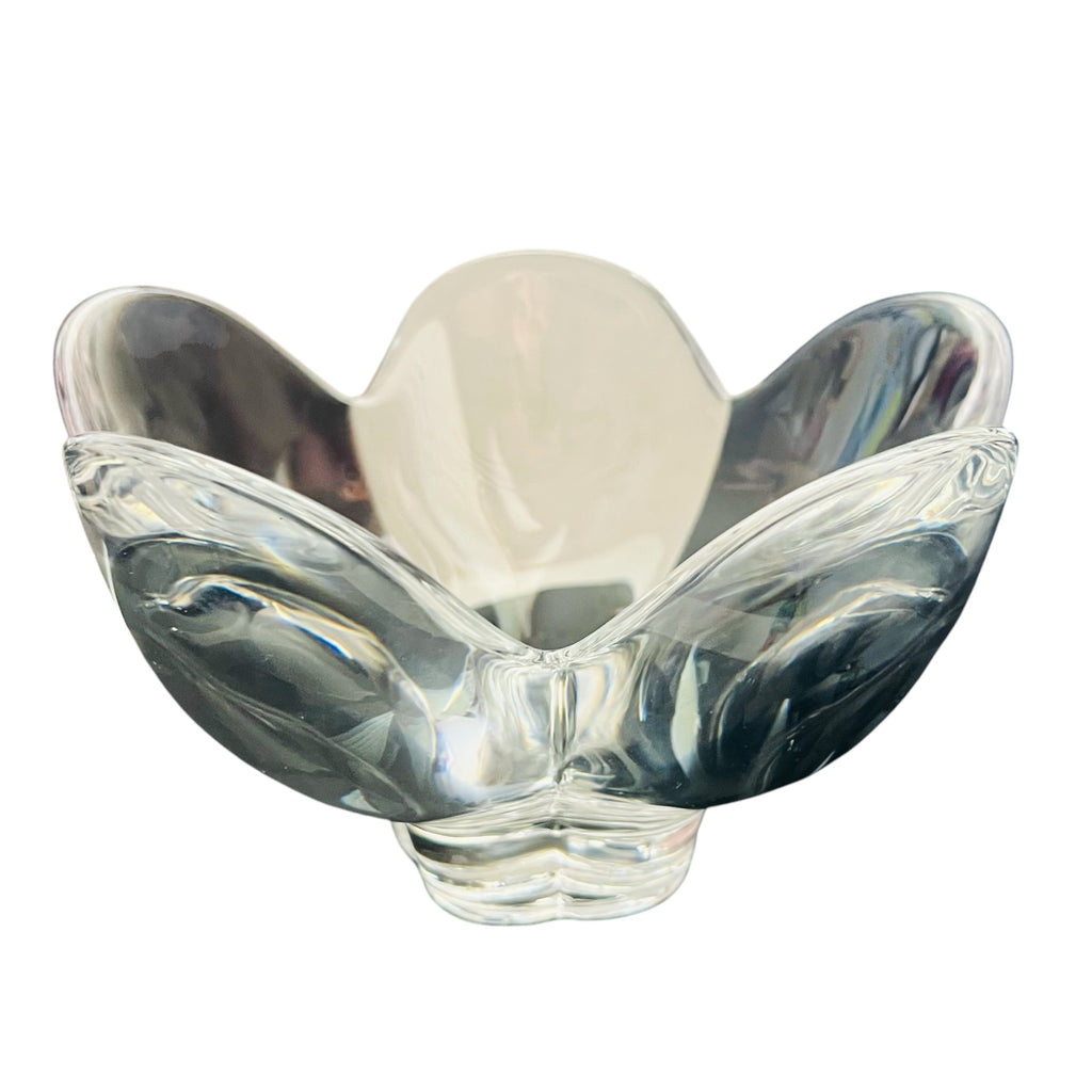 Vintage Orrefors Clear Crystal Lotus Flower Footed Dish Bowl