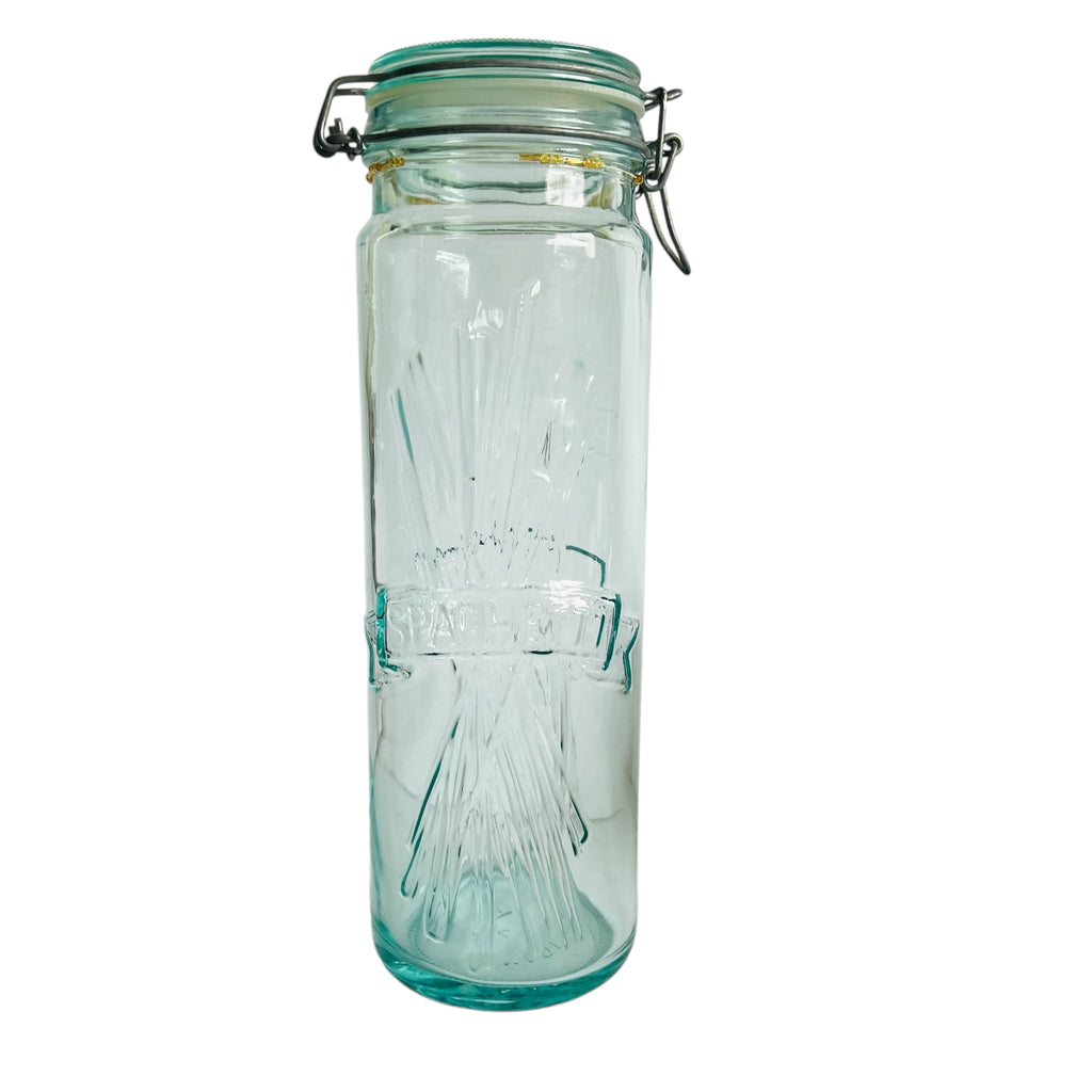 Vintage Hermetic Embossed Glass Spaghetti Pasta Airtight Jar Made in Italy