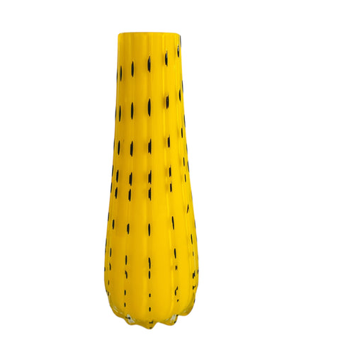 Vintage Hand Blown Yellow Black Art Glass Vase