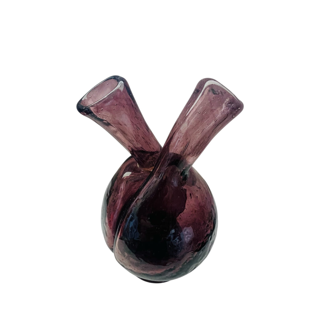 Vintage Art Glass Handblown Amethyst Double Bud Vase