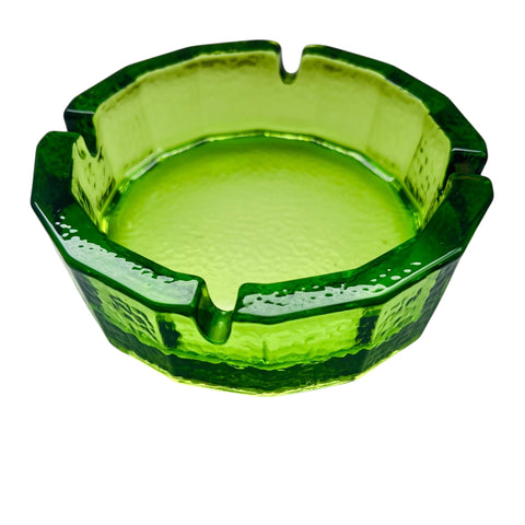 Vintage Green Art Glass Heavy Pebbled Ashtray