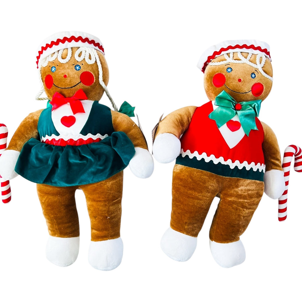 Vintage 1990 Target Store Christmas Gingerbread Plush Doll Boy Girl Set
