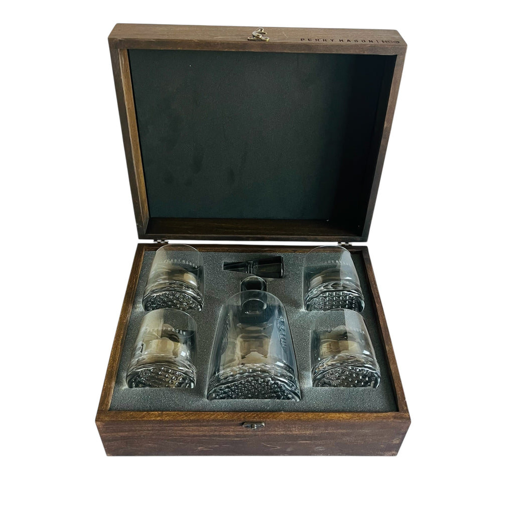 Perry Mason HBO Decanter Glass Set Signed Collector Wood Box