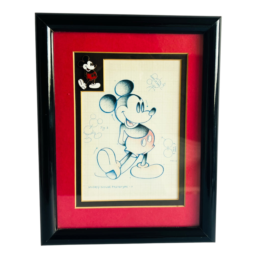 Vintage Walt Disney Mickey Mouse Prototype -7 Framed Mickey Mouse Sketch Art