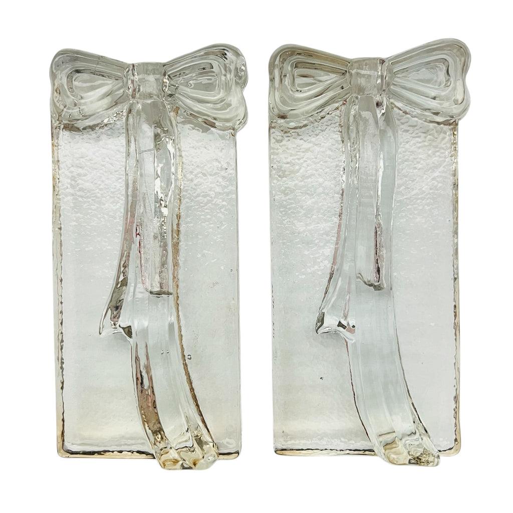 Twos Company Blown Glass Block Ribbon Bow Bud Vase-Pair