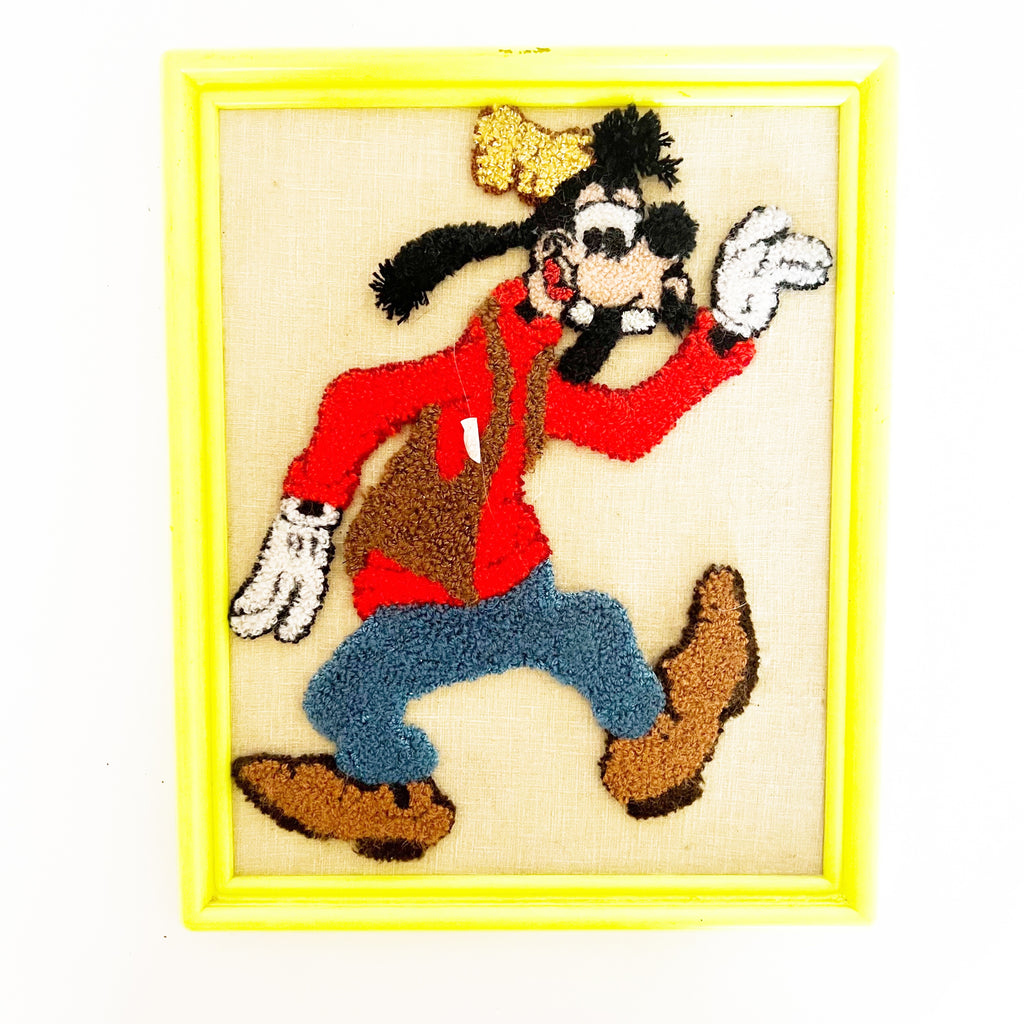 Vintage Goofy Wool Hoocking Needlework Plastic Framed
