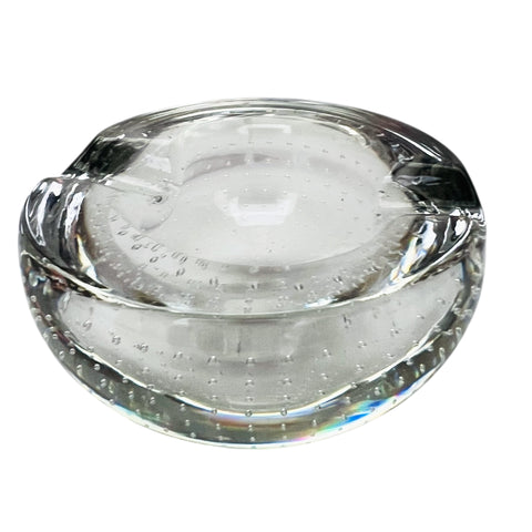 Vintage Controlled Bubble Round Art Glass Ashtray