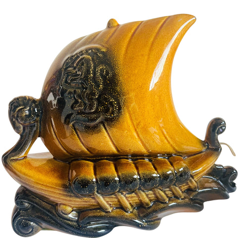 Vintage Mid Century Ceramic Viking Ceramic Ship Desk Lamp