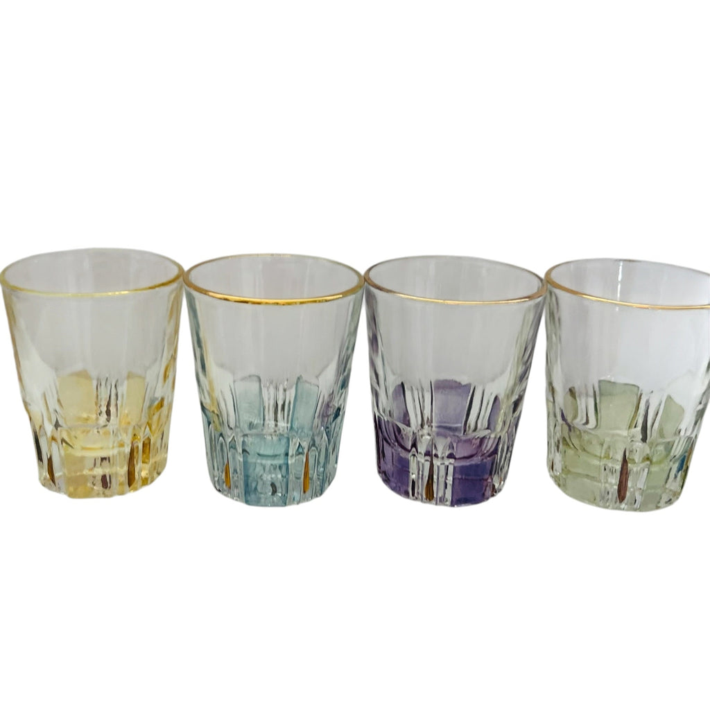 Colored Glass Shot Glasses with Gold Rim Set of 4