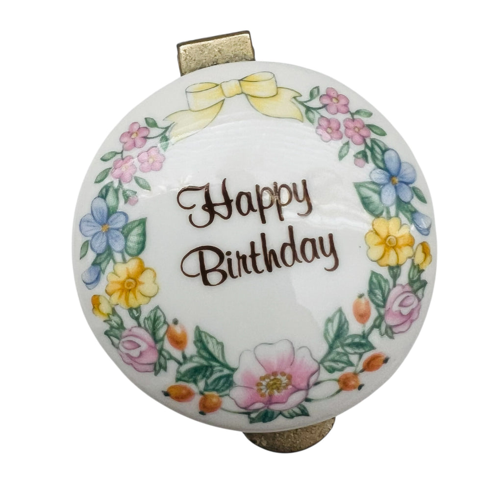 Vintage Falcon Bone China Happy Birthday England Staffordshire Trinket Box