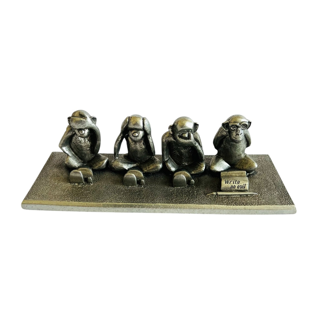 Jac Zagoory Designs Four Monkey Pewter Metal See Hear Speak Write No Evil Pen Holder