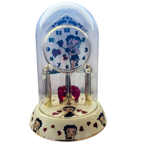 Betty Boop Anniversary Clock Vintage Porcelain With Glass Dome