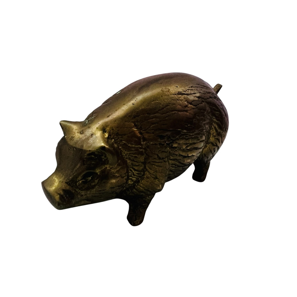 Vintage Solid Brass Pig Hog Patina Figure