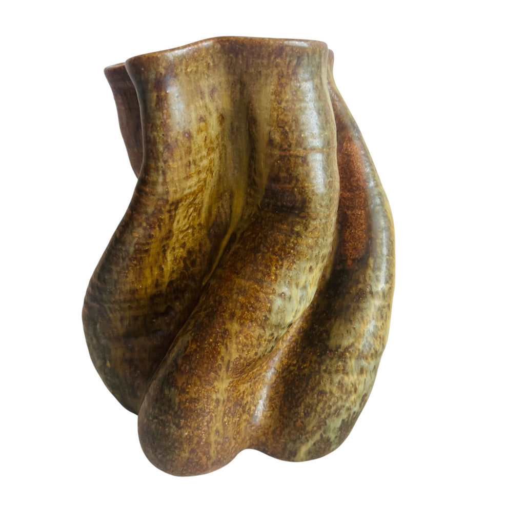 Vintage George Ohr? Style Expresso Glazed Earthenware Vase