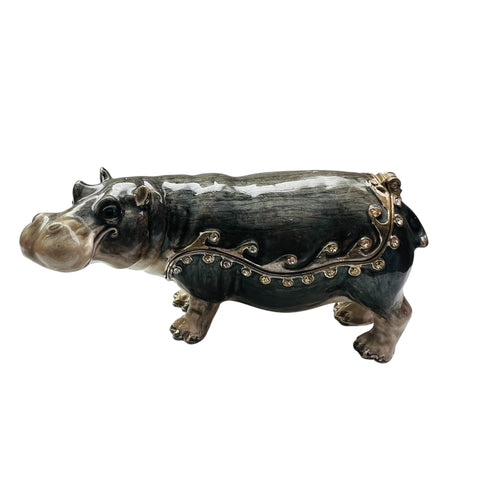 Vintage Hippo Jeweled Enameled Keepsake Hinged Trinket