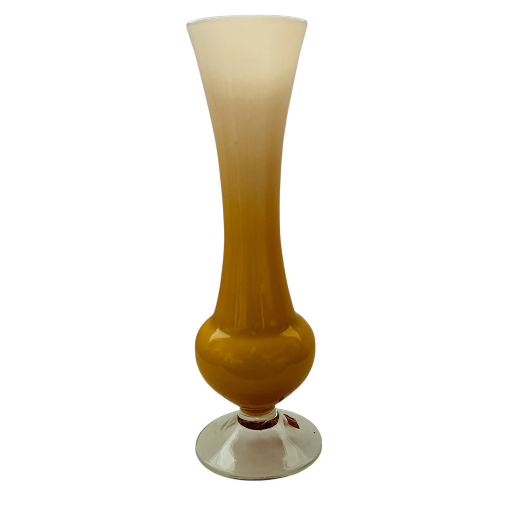 Vintage Italy Art Glass Yellow Amber Mid-Century Footed Pedestal Vase
