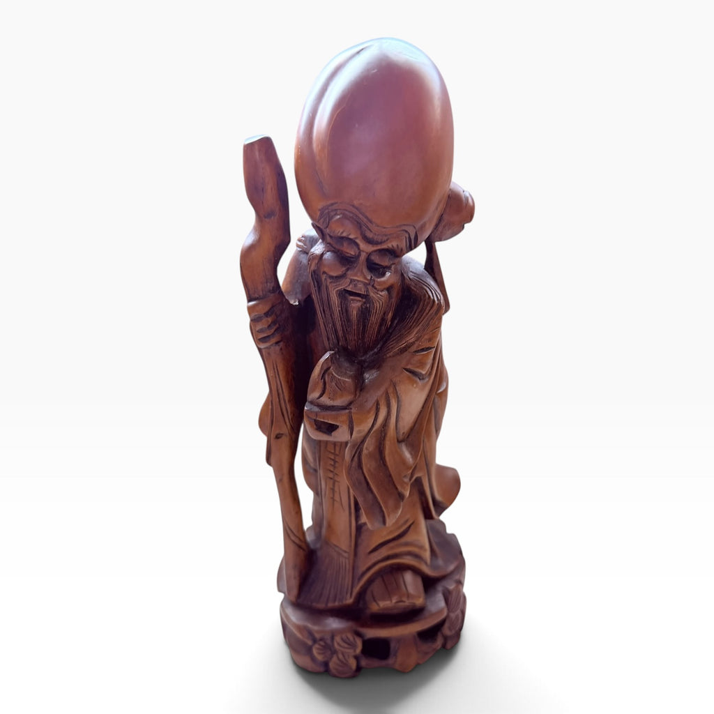 Vintage Shou Lao Xing Longevity Wood Statue