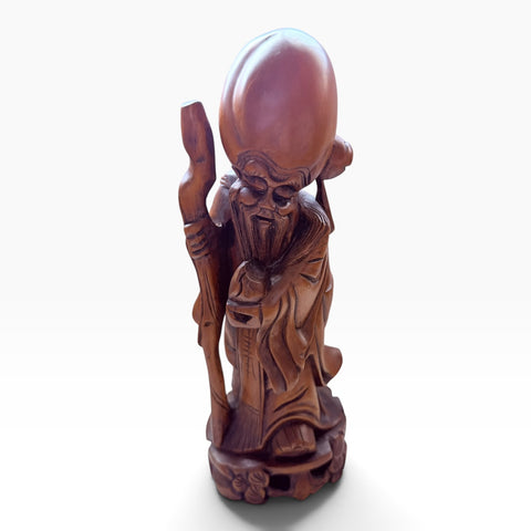 Vintage Shou Lao Xing Longevity Wood Statue
