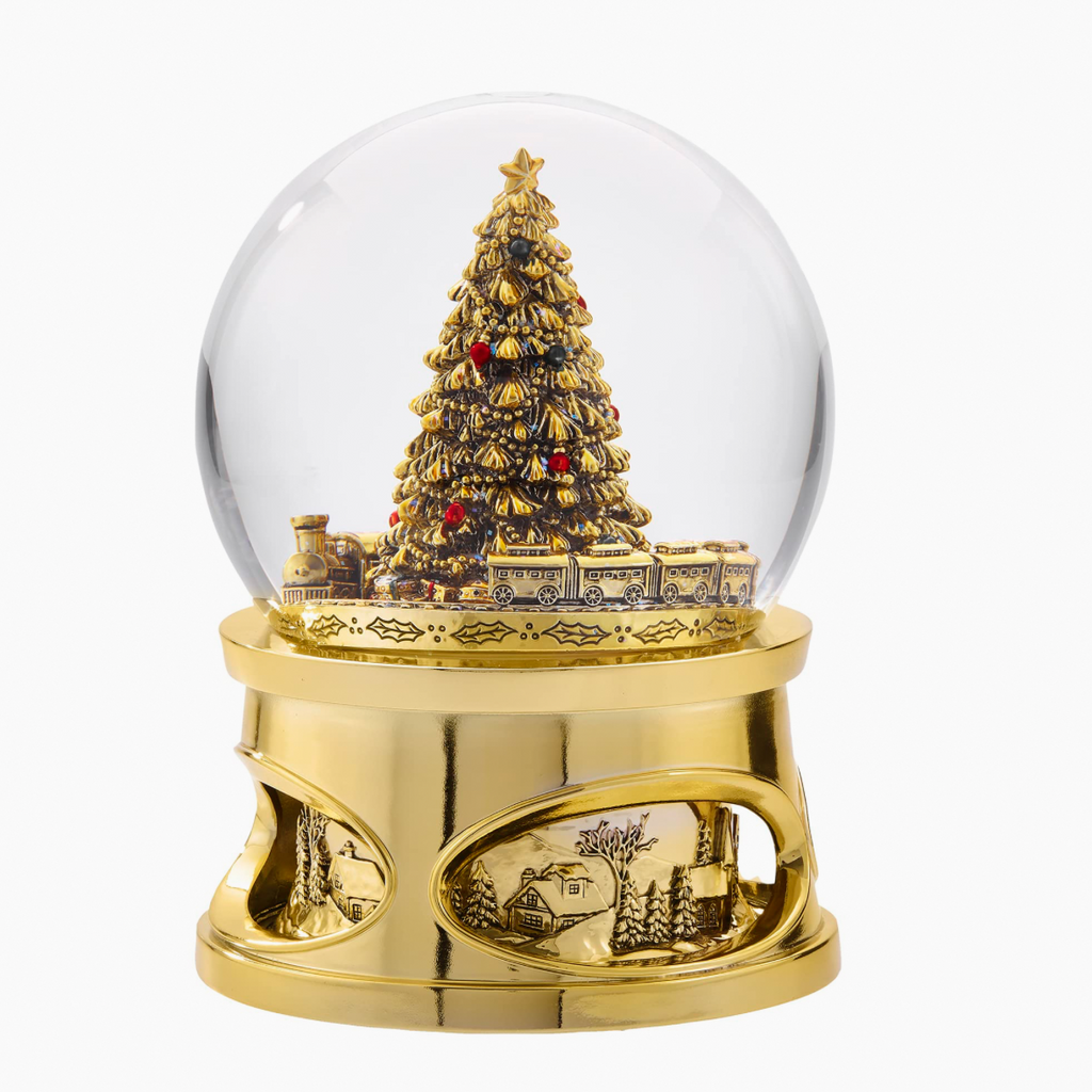 THINGS REMEMBERED Gold Tree and Train Musical Snow Globe