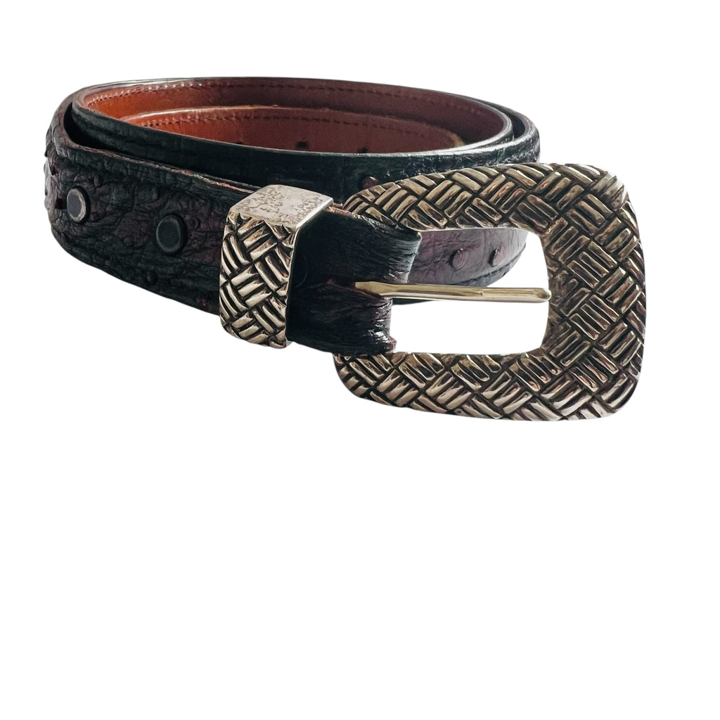 Vintage Douglas Magnus Santa Fe Genuine Ostrich Sterling Buckle Belt